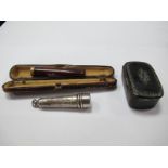 A Hallmarked Silver Cheroot Case, together with a cheroot holder, a fitted case for a long cheroot