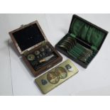 A Boxed Set of Stanton Brass Weights, Coronation Souvenir 1937 tin box, a set of five plated