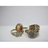 Four 9ct Gold Dress Rings, including oval cameo, cluster, etc. (4)