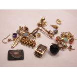 Assorted Earrings, necklace clasp with glazed hairwork panel, etc.