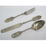 A XIX Century America Three Piece Christening Set, comprising knife, fork and spoon, each with