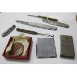 A Hallmarked Silver and Mother of Pearl Folding Fruit Knife, folding pocket knives, medallion