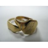 A 9ct Gold Signet Style Ring, together with an 18ct gold ring (cut). (2)