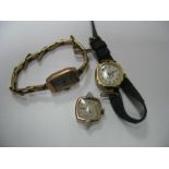 A 9ct Gold Cased Ladies Wristwatch, on ribbon type strap; together with another watch, on