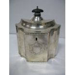 A Georgian Old Sheffield Plate Tea Caddy, of shaped design, with hinged lid and keyhole (lacking