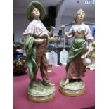 A Pair of XIX Century Royal Dux Blush Ivory Figures, a peasant man and woman.