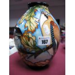 A Moorcroft Pottery Vase, decorated with the Jays at Home design by Kerry Goodwin for the RSPB,