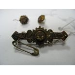 A Chester Hallmarked 15ct Gold Bar Brooch, star set to the centre; together with a pair of earrings,