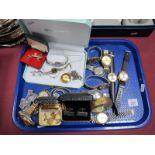 Assorted Ladies and Gents Wristwatches, cufflinks, Europa bedside clock etc:- One Tray