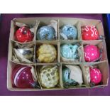 Twelve Painted Glass Christmas Tree Baubles, circa early XX Century, each approximately 3 cms