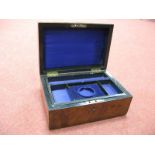 Mid XIX Century Walnut Jewellery Box, with a hinged lid, brass engraved insert handle, fitted