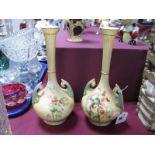 A Pair of Early XX Century Royal Worcester Blush Ivory Trumpet Shaped Vases, with floral decoration,