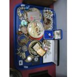 Assorted Costume Jewellery, including beads, bangles, earrings, brooches etc:- One Tray