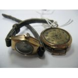 Rotary; A 9ct Gold Cased Ladies Wristwatch; together with a fob watch style wristwatch head (lacking