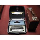 Brown Leather Suitcase, with initials J.S.F, together with a Smith Corona Galaxie Deluxe typewriter.