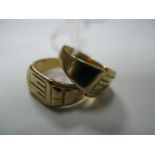 A Signet Style Ring, stamped "18ct"; together with another similar. (2)