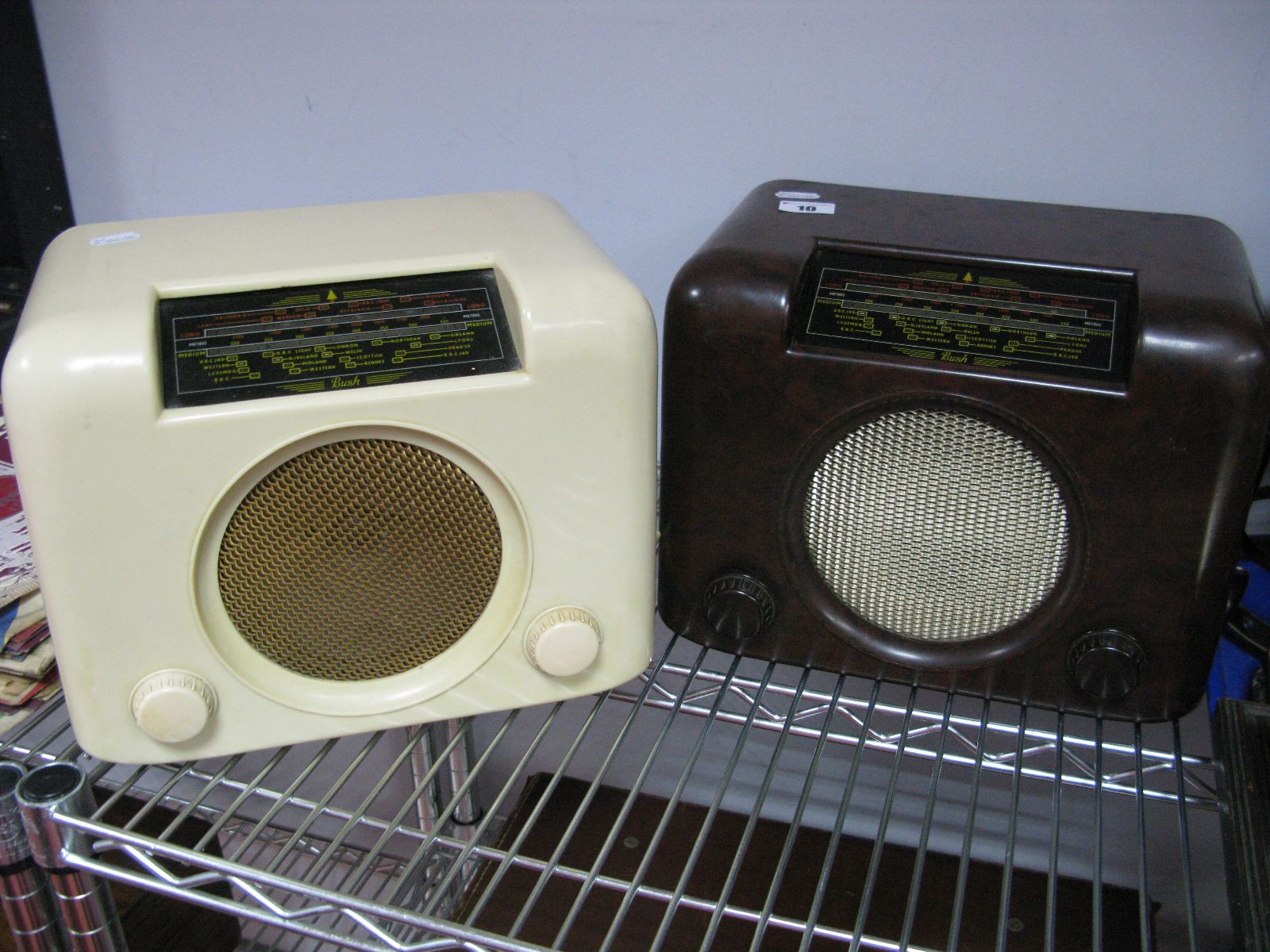 A Circa 1940's Bush Valve Radio, in mottled brown bakelite, gilt grille, and a similar model in