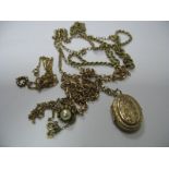 An Oval Locket Pendant, on 9ct gold chain, a rope twist chain (damaged), further pendants on