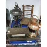 A Copper "Port" Ships Lamp, elm miniature "dolls" country open armchair, copper lantern frame,