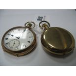 A 9ct Gold Cased Openface Pocketwatch, together with a gold plated cased hunter pocketwatch. (2)