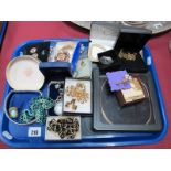 Assorted Costume Jewellery, including beads, brooches, earrings etc:- One Tray