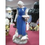 A Bing & Grondahl Figure of a Lady Feeding Hens, 2220 printed on base.