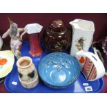 Carlton Ware Rouge Royale Ginger Jar, lustre bowl, teapot and pig money box, Wilton Ware orange