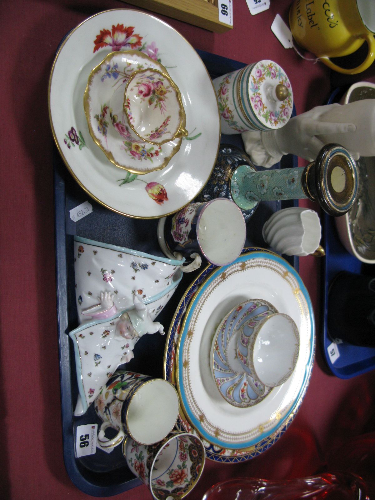 Imari Plate and Cups, handpainted cabinet plates, Continental porcelain wall pocket, Doulton Slaters