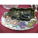 XIX Century Millefiori and Other Paperweights, Blue John specimen, lacquer snuff box, lacquer pen