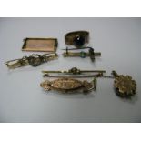 Assorted Bar Brooches, including sliding pencil cross brooch, scarf ring etc.