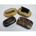 Four Late XIX Century Snuff Boxes, including shell inlaid black lacquer, two horn examples and