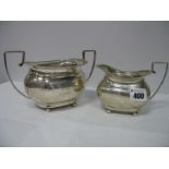 A Hallmarked Silver Jug and Matching Bowl, each with gadrooned edge and angular loop handles, on bun