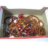 A Quantity of Amber and Other Jewellery including bead necklaces, bracelets, earrings etc:- One Box