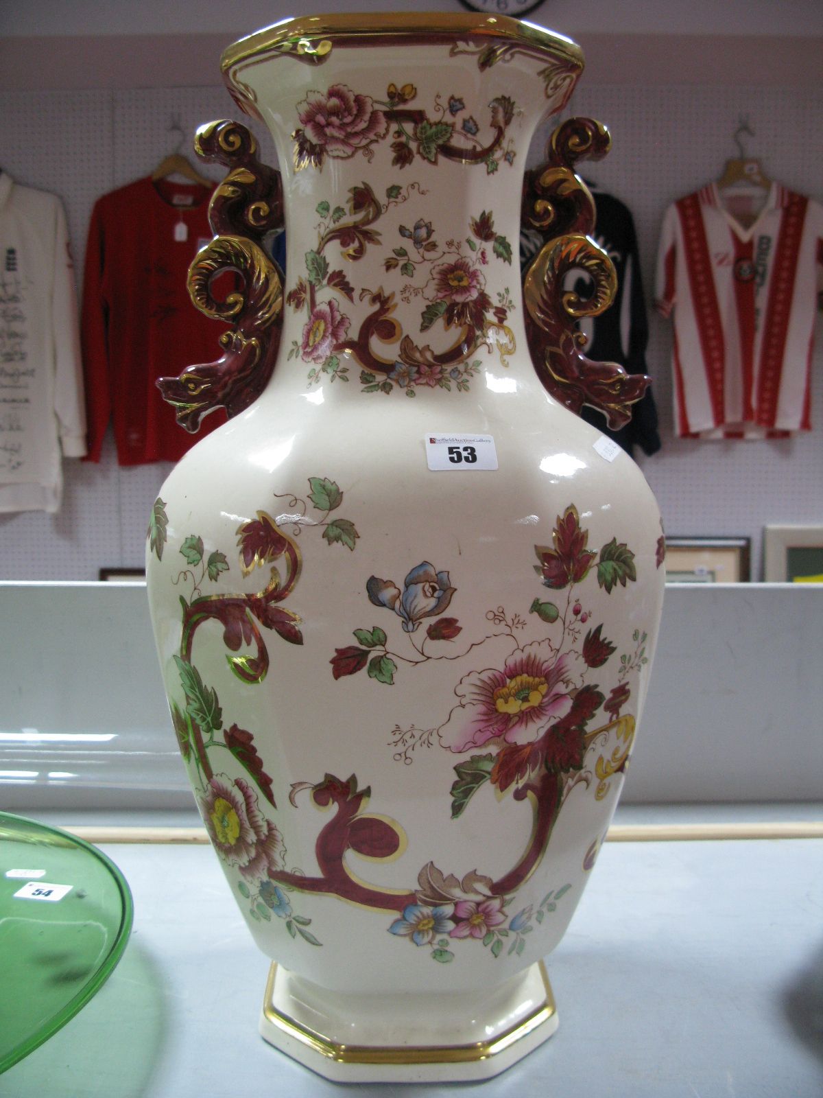 A Large Mason's Ironstone 'Mandalay Red' Twin Handled Vase, of octagonal ovoid form, flared neck, 54