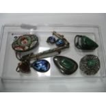 Two Hardstone Inset Brooches, collet set, stamped "Israel"; together with micromosaic brooches,