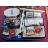 Assorted Costume Jewellery, including beads, bracelet, brooches, cufflinks etc:- One Tray