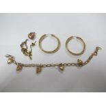 A 9ct Gold Bracelet (damaged), a heart shape pendant, hoop earrings etc.