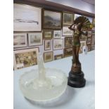 A Circa 1930's Art Deco Frosted Glass Table Centrepiece, as a seated lady, plus a similar period
