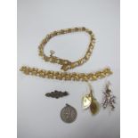 Hallmarked Silver St. Christopher Pendant, Trifari leaf bracelet and similar necklace, costume