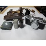 A 1939 Leica 35mm Camera, model IIIb, E. Leitz g.m.b.h. Germany, body serial. no. 323855, f.2