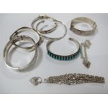 Hallmarked Silver and Other Bangles, a gatelink style bracelet and a curblink bracelet to heart