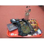 Two Late Victorian Beaded Handbags, hat pins and hair accessories, ring boxes etc:- one Tray