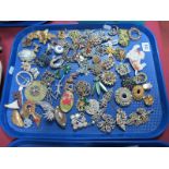 A Large Mixed Lot of Assorted Costume Brooches, including dogs, imitation cameo, etc:- One Tray