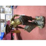 Art Deco Gilded Plaster Figure, of a boy carrying a basket looking at a butterfly on his torso-