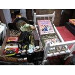 Ringtons Ceramic Money Box, boxed Burago diecast, enamel ware vanity set, dolls wooden cot, books,
