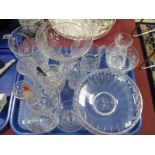 Cut Glass Trumpet Shaped Vase, cut glass fruit bowl, other glass ware etc:- One Tray