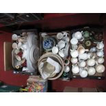 Two Large Mixing Bowls, blue and white transfer printed bowls, green and white printed bowls, studio