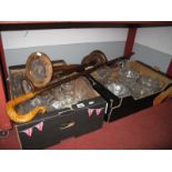 Quantity of Glassware, two turned smokers stands, crook:- Two Boxes