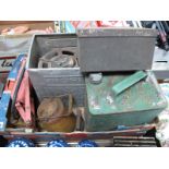 Primus Stove, foot pump, railway paraffin lamp, Wall's advertising tin, Esso petrol canister etc:-