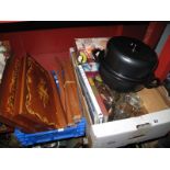 Two Italian Musical Tables, pan, glassware, Lurpak butter dish, books, superslicer, etc:- Two Boxes